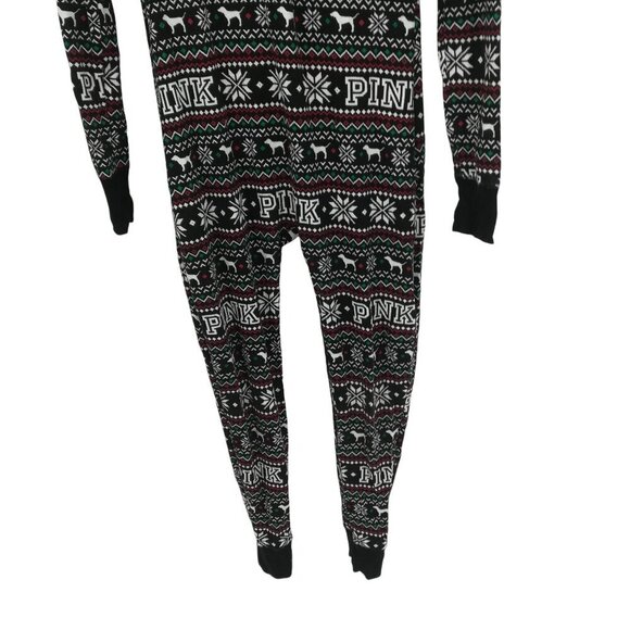 Victoria Secret PINK Thermal Union Suit Pajamas Size M Snowflake Waffle Knit - Picture 8 of 14
